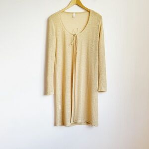 light brown y2k tie front duster style cardigan